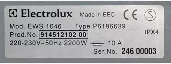 Шильдик стиральной машины Electrolux ПШильдик стиральной машины Electrolux